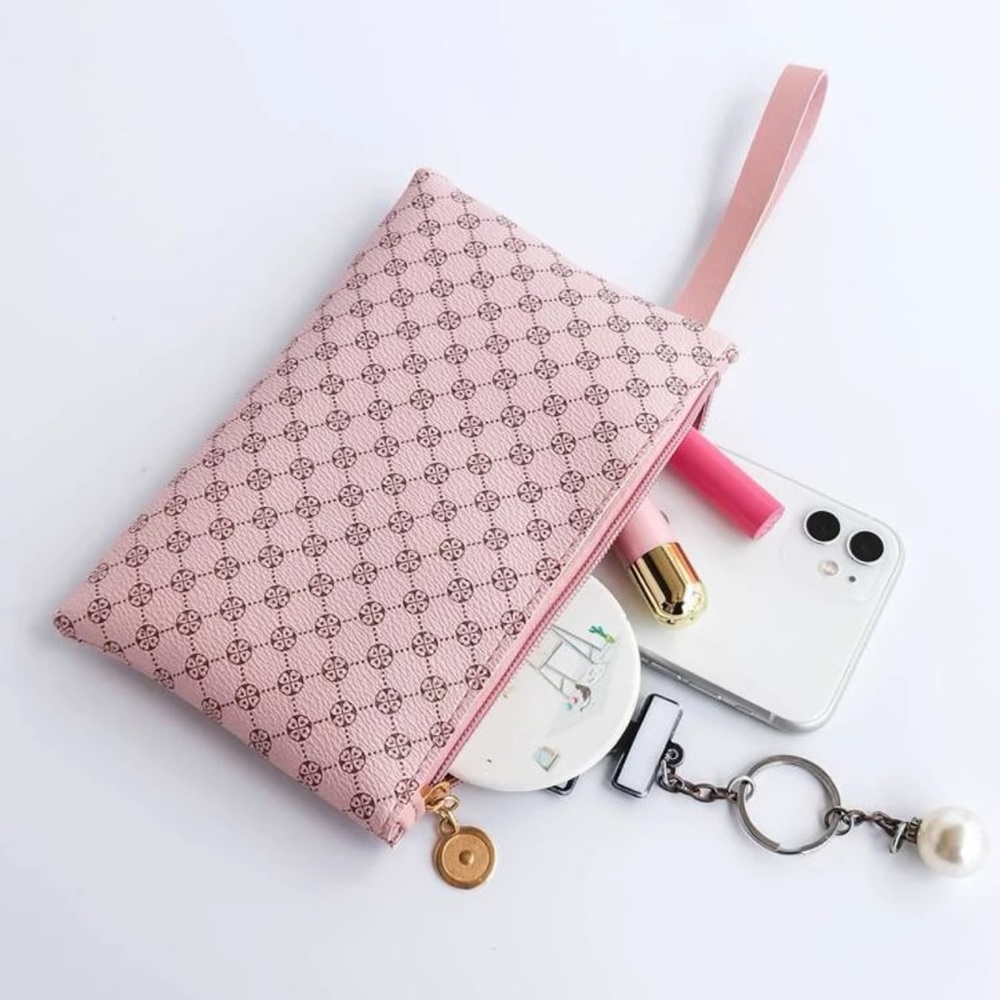 New Baby Pink Celtic Pattern Faux Leather Gold Hardware Clutch Wristlet Large - Picture 6 of 11